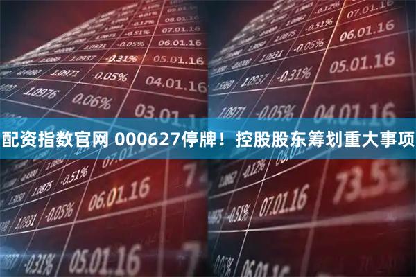 配资指数官网 000627停牌！控股股东筹划重大事项